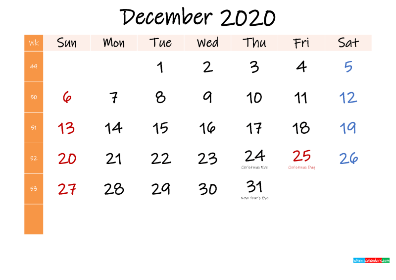 2020 Calendar Template For Word