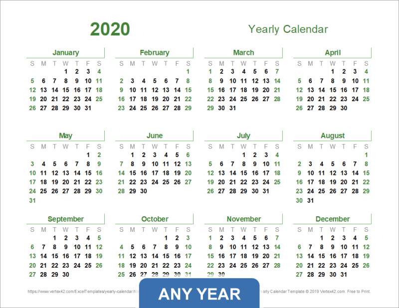 Calendar Template 2020 Printable