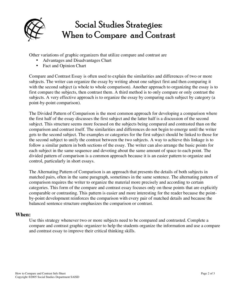 Examples Of Comparison And Contrast Essays