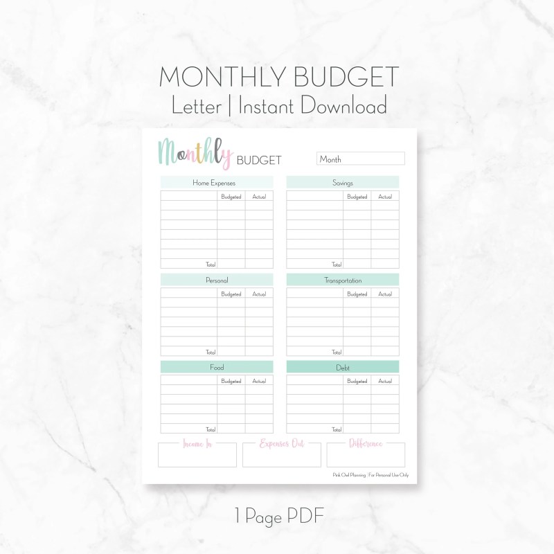 Printable Monthly Budget Planner