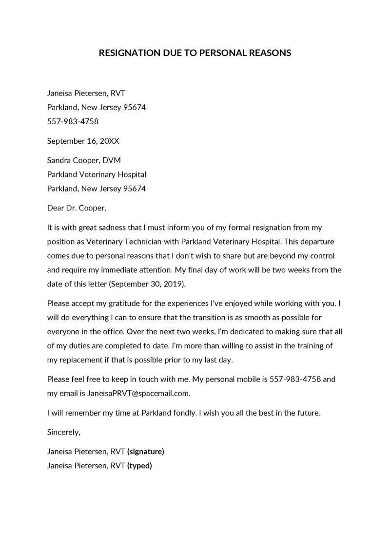 Sincere Resignation Letter