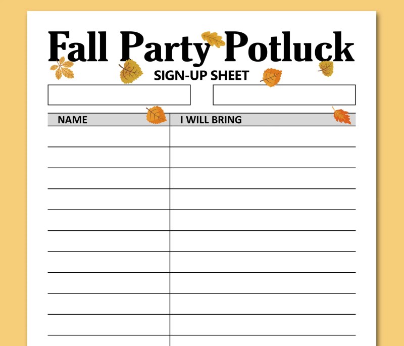 Classroom Party Sign Up Sheet Template