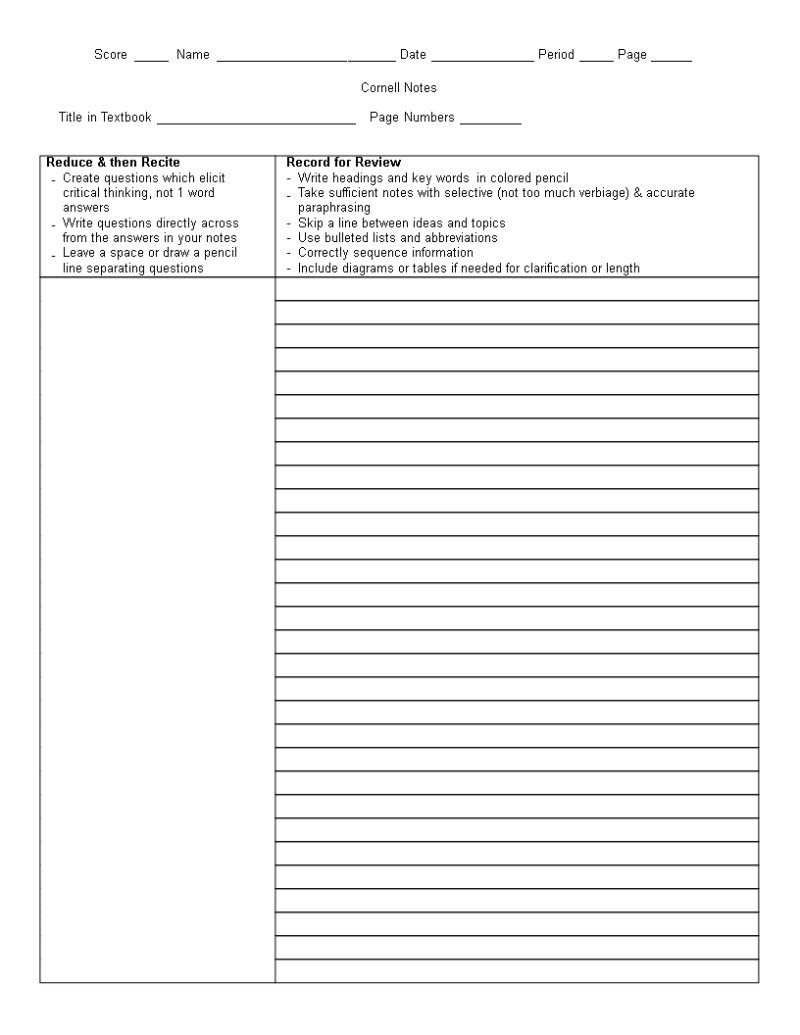 Blank Cornell Notes Printable