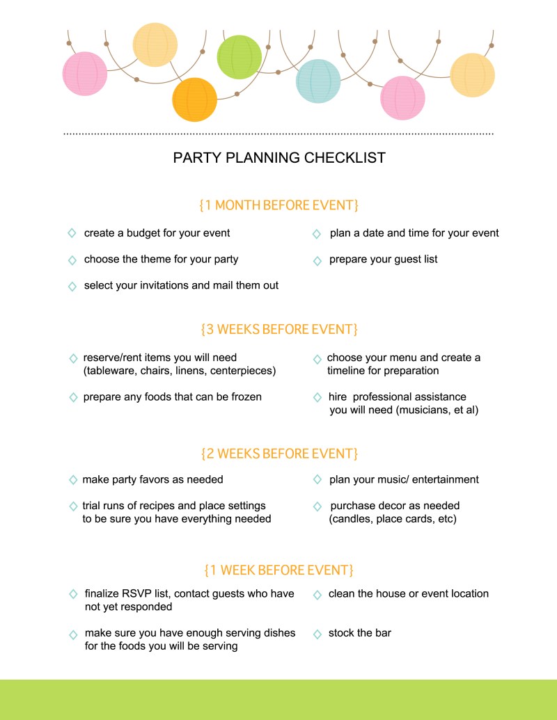 First Birthday Party Supplies Checklist