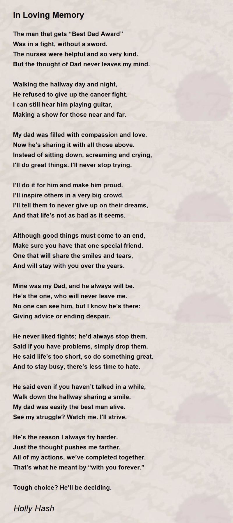 Short Memorial Poems For Dad