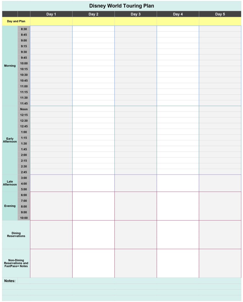 Disney Itinerary Planner Template