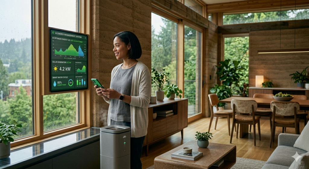 Modern eco-friendly smart home interior 2026