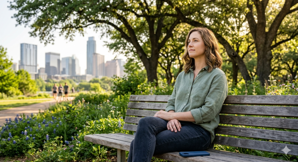 Person practicing digital detox in a park 2026